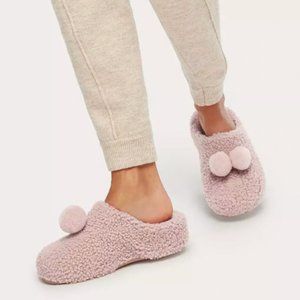 [GENTLY USED] Nordstrom Rack Pom-Pom Shearling Clog Slippers (Soft Pink)